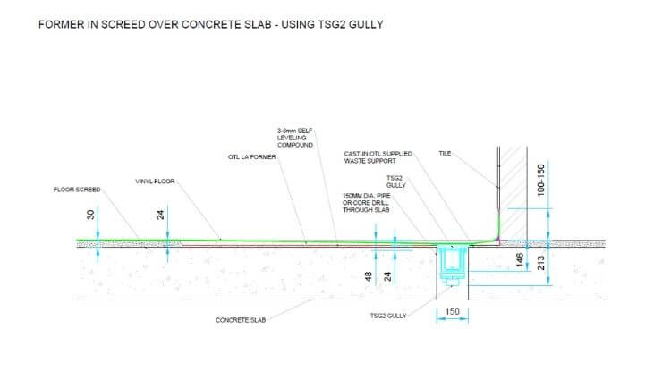 Level Access section through former in screed over concrete slab