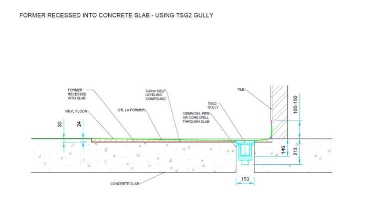 Level Access section through former recessed into concrete slab